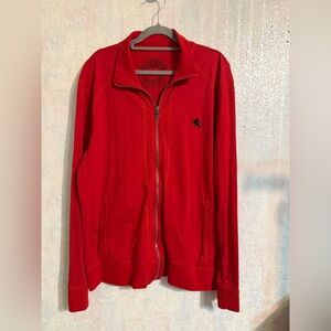 Express Red Lightweight Jacket With Black Embroidered Lion, Full Zip, 2 Pockets
